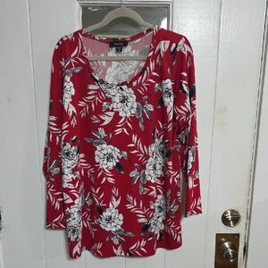 Karen Kane Women's Blouse Red/Black/White Floral Stretch Comfort Sz 1X EUC